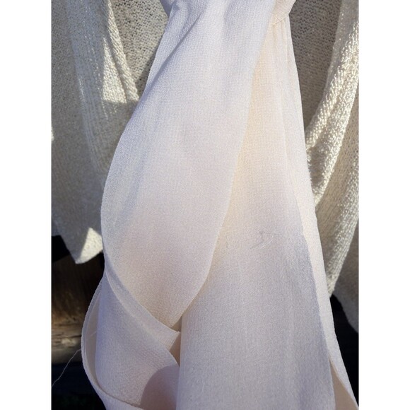 Ball of Cotton Knit Tie-Front Cardigan Cream 100% Rayon Large Made in USA - Picture 12 of 16